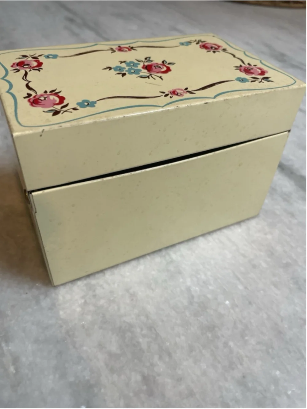 Vintage Stylecraft Floral Metal Address Card File Box w/ Cards Mid Century Decor